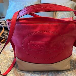 Coach Red and Tan Shoulder Bag with Adjustable Strap
